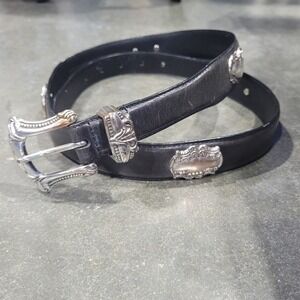 Fossil Belt XL Black Leather Western Concho Heart Cowgirl Rodeo Boho Cowboy